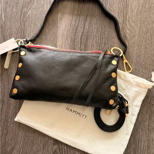 BRAND NEW - Hammitt Black Leather Wristlet with Gold Accents